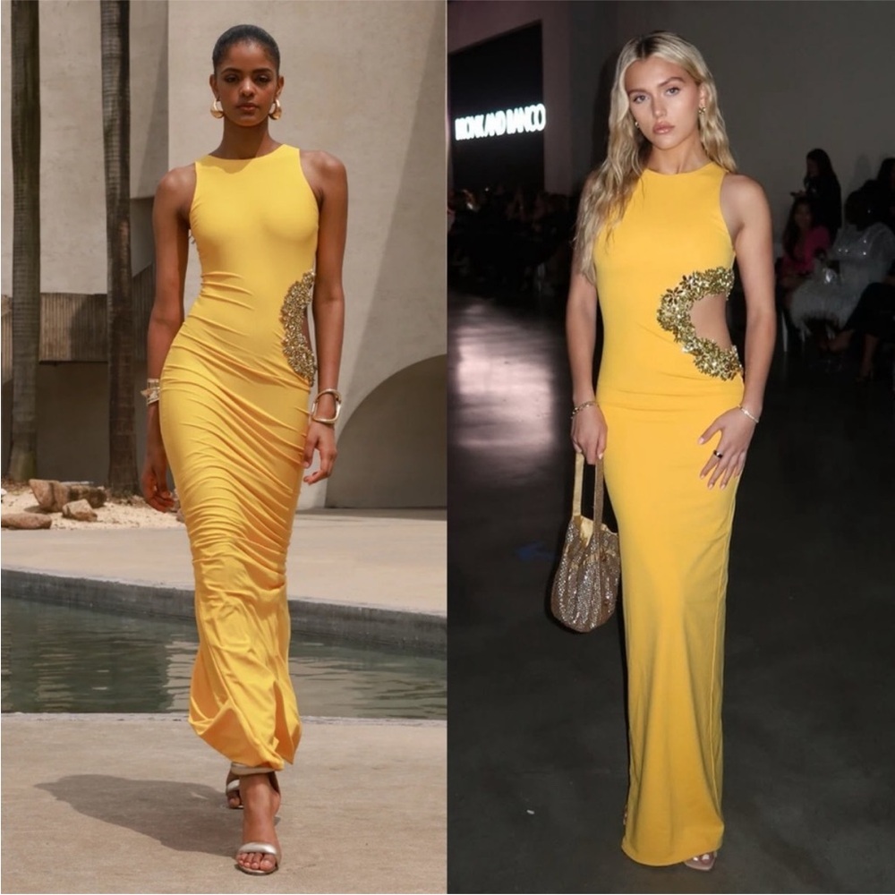 NWT Bronx and Banco Camila Maxi Dress in Yellow Small Womens Cut out Gown flaw